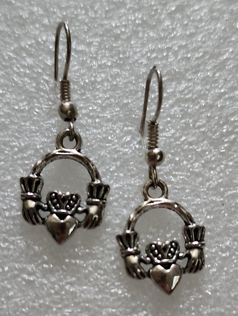Hand Crafted Silver Claddagh Dangle Earrings